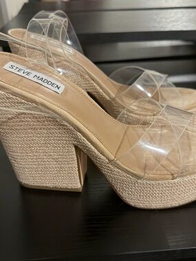 Steve Madden Nude Woven Platform Sandals with Clear Straps
